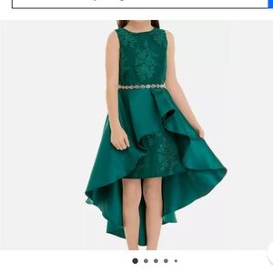 Big girls size 14 high low embroidered mikado dress w asymmetrical overlay